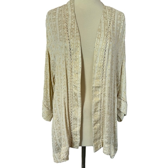Soft Surroundings Cream Cardigan with Cable Knit and Dolman Sleeves - Picture 3 of 16